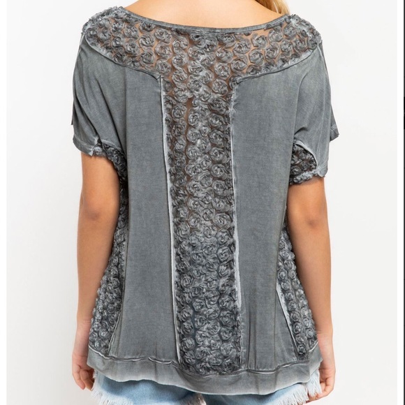 Floral Lace Charcoal Wash Top - Picture 2 of 4